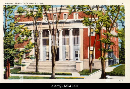 Masonic Temple in New Haven, Connecticut, USA. Postkarte ca. 1920 Stockfoto