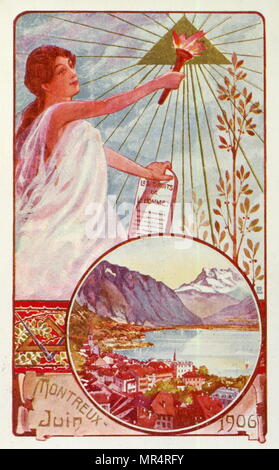 Schweizer Postkarte mit Symbolen der Freimaurerei. Von Monteux, 1906 Stockfoto