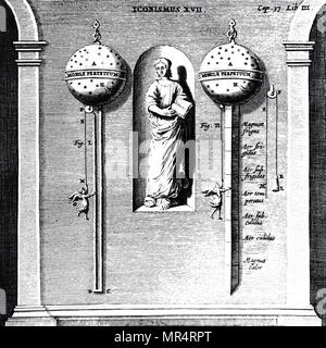 Gravur, Otto-von-Guericke-Universität des thermoscope - ein Alkohol Thermometer. Otto-von-Guericke-Universität (1602-1686) ein deutscher Wissenschaftler, Erfinder und Politiker. Vom 17. Jahrhundert Stockfoto