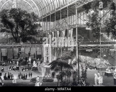 Gravur, die das Innere des Crystal Palace (die wichtigsten Querschiff) während der Weltausstellung von 1851. Vom 19. Jahrhundert Stockfoto