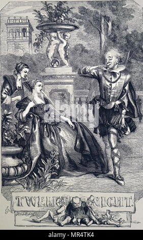 Titelseite für 'Twelfth Night' von William Shakespeare. Twelfth Night (oder was Sie) ist eines von Shakespeares Komödien. William Shakespeare (1564-1616), englischer Dichter, Dramatiker, und Schauspieler. Illustriert von Sir John Gilbert RA (1817-1897) ein englischer Künstler, Illustrator und Graveur. Vom 19. Jahrhundert Stockfoto