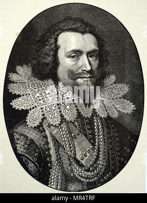 Graviert Porträt von George Villiers, Herzog von Buckingham (1592-1628) ein englischer Höfling, Staatsmann und Mäzen der Künste vom 17. Stockfoto