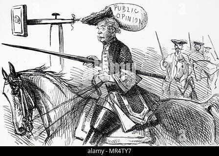 Cartoon, Henry John Temple, 3rd Viscount Palmerston in Frankreich zu fehlen, das Ziel, die öffentliche Meinung und die Folgen. Henry John Temple, 3rd Viscount Palmerston (1784-1865) ein britischer Staatsmann und ehemaliger Premierminister des Vereinigten Königreichs. Illustriert von John Leech (1817-1864) ein englischer Karikaturist und Illustrator. Vom 19. Jahrhundert Stockfoto