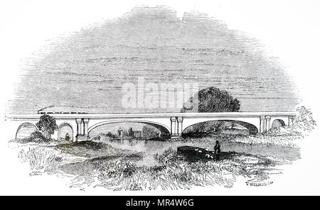 Gravur, Maidenhead Railway Bridge, die die Great Western Railway in der Themse bei 70563 durchgeführt. Von Isambard Kingdom Brunel (1806-1859) ein englischer mechanische und Bauingenieur konzipiert. Vom 19. Jahrhundert Stockfoto