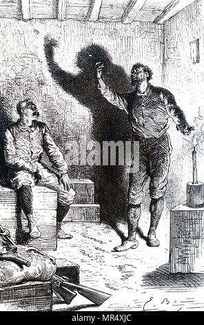 Abbildung zeigt einen Mann mit Schatten, um Geschichten zu erzählen. Vom 19. Jahrhundert Stockfoto