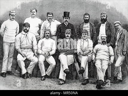 Abbildung: Darstellung der Australischen touring Cricket Team von 1888. Sitzend von links nach rechts: G. J. Bonnor, C. T.B. Turnell, S. S. MacDonnell (Kapitän), H. Trott, A.C. Bannerman. Stehend von links nach rechts: F.J.Ferris, A. H. Jarvis, J. Worrall, C. W. Beal (Manager), J. M. C. Blackham, H.F. Boyle, J. Edwards. Vom 19. Jahrhundert Stockfoto