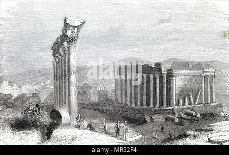 Abbildung: Darstellung der Ruinen von Baalbek, Libanon, eine Stadt in der Anti-libanon Alpenvorland östlich des Flusses Litani im Libanon Beqaa Tal. Vom 19. Jahrhundert Stockfoto