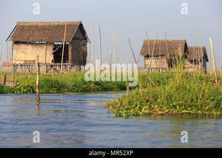 Angehobene Fischerhütten am Inle See, Myanmar Stockfoto