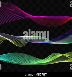 Set smooth flow Linien auf schwarzem Hintergrund isoliert. Abstrakte Welle, soundwave, Sound. Vector Illustration Stock Vektor