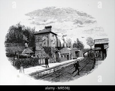 Gravur, Alton Towers Bahnhof. Vom 19. Jahrhundert Stockfoto