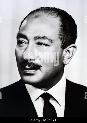 Foto von Anwar Sadat (1918-1981) dritter Präsident Ägyptens bis zu seiner Ermordung durch fundamentalistische Offiziere in der Armee. Sadat versucht diplomatische Beilegung des arabisch-israelischen Konflikts. Er war Friedensnobelpreis 1978 zugesprochen. Vom 20. Jahrhundert Stockfoto