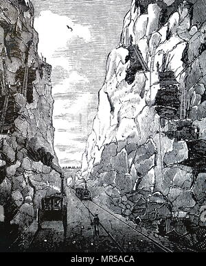 Kupferstich mit der Darstellung der Olive Mount schneiden, eine 2 Meilen Sandstein Eisenbahn schneiden, 4 Meilen von Liverpool, entlang der Bahnstrecke nach Manchester, die 1830 eröffnet wurde. Vom 19. Jahrhundert Stockfoto