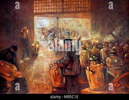 Gemälde mit dem Titel "Früh am Morgen Szene an eine Molkerei" von Nico Jungmann. Nico Jungmann (1872-1935) ein britisch-niederländischer Maler von Landschaften und figürlichen Themen. Vom 20. Jahrhundert Stockfoto