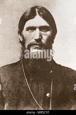 Foto von Grigori Rasputin Yefimovich (1869-1916), russische Mystiker und selbsternannten heiligen Mann, der die Familie des Zaren Nikolaus II., angefreundet und hat erheblichen Einfluß in late Imperial Russland. Vom 20. Jahrhundert Stockfoto