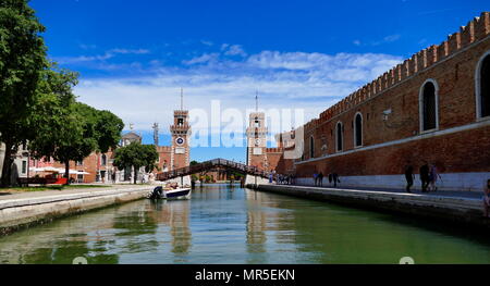 Die venezianischen Arsenale; Komplexe der ehemaligen Werften und Armouries zusammen in der Stadt Venedig in Norditalien aus dem 12. Jahrhundert AD Stockfoto