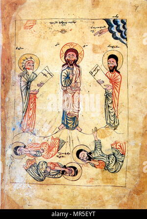Armenisch-christlichen illustrierte Handschrift zeigt die Verklärung Christi, 14. Jahrhundert Stockfoto