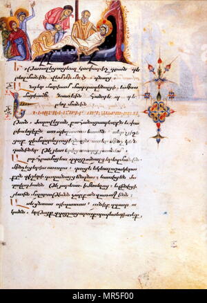 Armenisch-christlichen illustrierte Handschrift, die Grablegung Christi Stockfoto