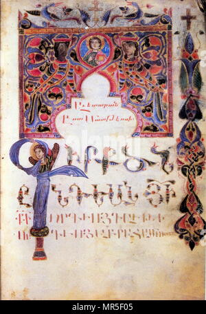 Armenisch-christlichen illustrierte Handschrift zeigt das Evangelium des heiligen Matthäus, 14. Jahrhundert Stockfoto