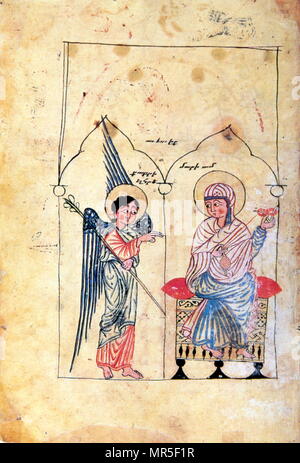 Armenisch-christlichen illustrierte Handschrift zeigt die Verkündigung; 14. Jahrhundert Stockfoto