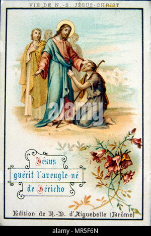 Französisch Weihnachten Karte zeigt Jesus Heilung der Blinden. 1900 Stockfoto