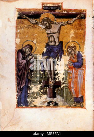 Armenisch-christlichen illustrierte Handschrift zeigt die Kreuzigung; 14. Jahrhundert Stockfoto