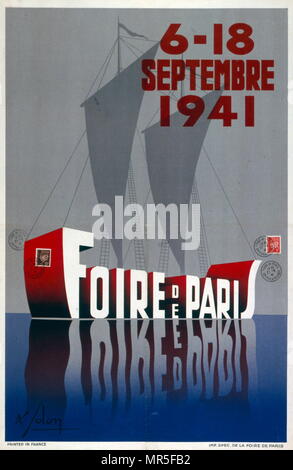 Propaganda Poster ausgestellt von Marschall Petain Vichy Französisch Führer für den Start der Messe Paris 1941. Während des Krieges in Frankreich. Stockfoto