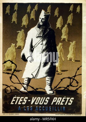 Französische Zweiten Welt Krieg Propaganda Poster über Zwangs französische Kriegsgefangene nach Frankreich. 1943. "Sind Sie bereit, Sie zu empfangen?' Stockfoto