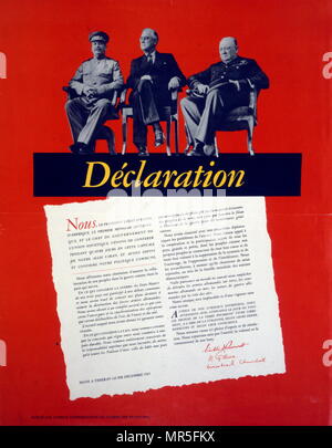 Erklärung (in französischer Sprache gedruckt); durch die Führer der Sowjetunion, den USA und Großbritannien, die nach der Konferenz von Teheran im Zweiten Weltkrieg. Dezember 1943 Stockfoto