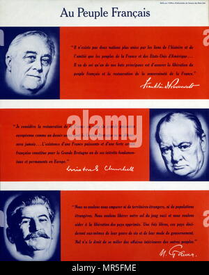 Erklärung (in französischer Sprache gedruckt); durch die Führer der Sowjetunion, den USA und Großbritannien, die nach der Konferenz von Teheran im Zweiten Weltkrieg. Dezember 1943 Stockfoto