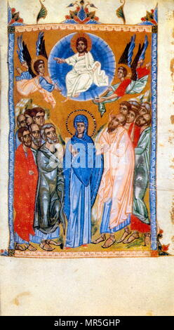 14. Jahrhundert, Armenisch Manuskript mit der Darstellung der Himmelfahrt Christi. Stockfoto