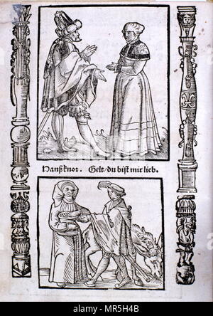 Holzschnitt Abbildung aus dem 15. Jahrhundert Ausgabe von 'Das Narrenschiff' (das Schiff der Narren), von Sebastian Brant (Brandt) (1457 - 10 Mai 1521), deutscher Humanist und Satiriker. Stockfoto