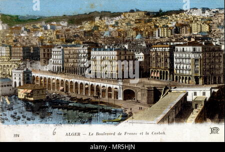 Postkarte mit dem Boulevard de France Gegend von Algier im kolonialen Algerien 1914 Stockfoto