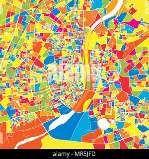 Ahmedabad, Indien, bunte Vektorkarte. Weiße Straßen, Schienen und Wasser. Helle farbige Wahrzeichen formen. Kunst Muster drucken. Stock Vektor