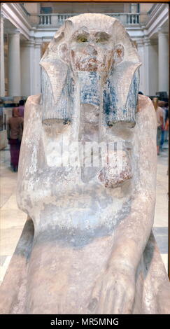 Malte Kalkstein Statue von Djoser. König Djoser (Djeser und Zoser) war eine antike ägyptische Pharao Der 3.dynastie im Alten Reich und der Gründer dieser Epoche. Er ist auch unter dem Namen Tosorthros Hellenisierten (von Manetho) und Sesorthos (von Eusebius). original bekannt. Stockfoto