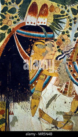 Wandmalerei aus dem thebanischen Grab von userhat, der königliche Schreiber. Er ist Teil der Thebanischen Nekropole, befindet sich auf dem Westufer des Nils gegenüber von Luxor. Das Grab ist die Begräbnisstätte von userhat einem Alten Ägyptischen Beamten, während der 18. Dynastie König Amenhotep II. Stockfoto