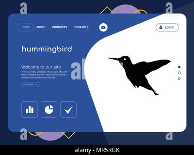 Die Qualität einer Seite kolibri Website Template Vector EPS, moderne Web Design mit flachem UI-Elemente und Landschaft Illustration, ideal für Landing Page Stock Vektor