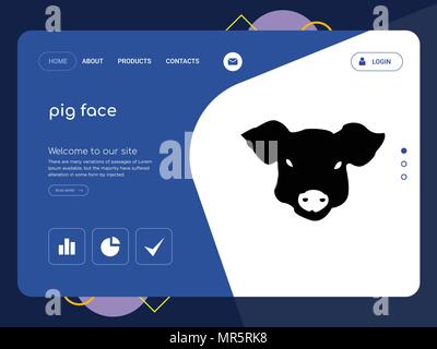 Die Qualität einer Seite Schwein Gesicht Website Template Vector EPS, moderne Web Design mit flachem UI-Elemente und Landschaft Illustration, ideal für Landing Page Stock Vektor