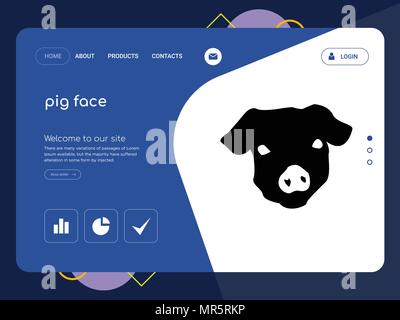 Die Qualität einer Seite Schwein Gesicht Website Template Vector EPS, moderne Web Design mit flachem UI-Elemente und Landschaft Illustration, ideal für Landing Page Stock Vektor
