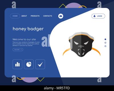 Die Qualität einer Seite Honigdachs Website Template Vector EPS, moderne Web Design mit flachem UI-Elemente und Landschaft Illustration, ideal für Landing Page Stock Vektor