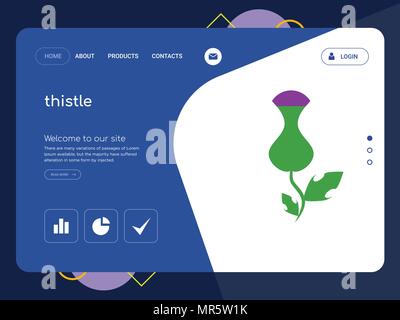 Die Qualität einer Seite thistle Website Template Vector EPS, moderne Web Design mit flachem UI-Elemente und Landschaft Illustration, ideal für Landing Page Stock Vektor