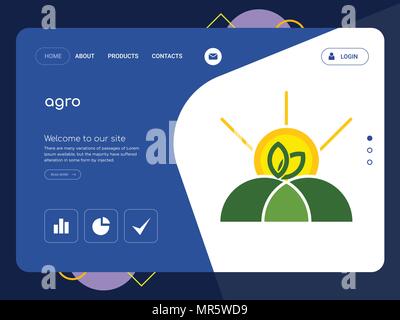Die Qualität einer Seite agro Website Template Vector EPS, moderne Web Design mit flachem UI-Elemente und Landschaft Illustration, ideal für Landing Page Stock Vektor