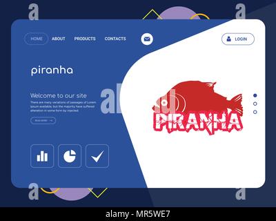 Die Qualität einer Seite piranha Website Template Vector EPS, moderne Web Design mit flachem UI-Elemente und Landschaft Illustration, ideal für Landing Page Stock Vektor