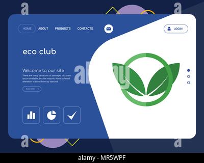 Die Qualität einer Seite eco Club Website Template Vector EPS, moderne Web Design mit flachem UI-Elemente und Landschaft Illustration, ideal für Landing Page Stock Vektor