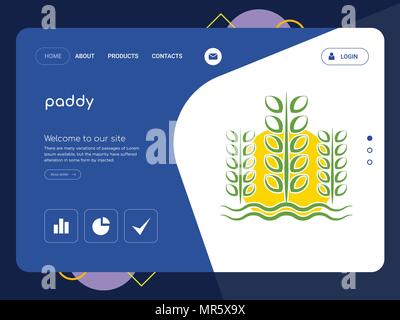 Die Qualität einer Seite paddy Website Template Vector EPS, moderne Web Design mit flachem UI-Elemente und Landschaft Illustration, ideal für Landing Page Stock Vektor