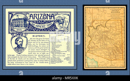 Arizona Landkarte und Ratgeber eintrag, 1891 Stockfoto