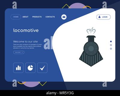 Die Qualität einer Seite Lokomotive Website Template Vector EPS, moderne Web Design mit flachem UI-Elemente und Landschaft Illustration, ideal für Landing Page Stock Vektor