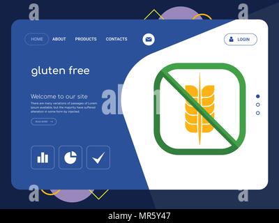 Die Qualität einer Seite glutenfrei Website Template Vector EPS, moderne Web Design mit flachem UI-Elemente und Landschaft Illustration, ideal für Landing Page Stock Vektor