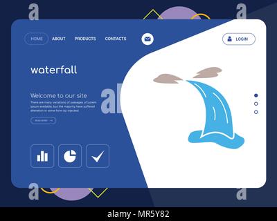 Die Qualität einer Seite Wasserfall Website Template Vector EPS, moderne Web Design mit flachem UI-Elemente und Landschaft Illustration, ideal für Landing Page Stock Vektor