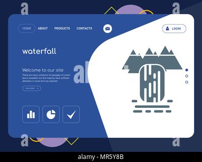 Die Qualität einer Seite Wasserfall Website Template Vector EPS, moderne Web Design mit flachem UI-Elemente und Landschaft Illustration, ideal für Landing Page Stock Vektor