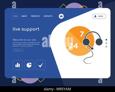 Die Qualität einer Seite live Support Website Template Vector EPS, moderne Web Design mit flachem UI-Elemente und Landschaft Illustration, ideal für Landing Page Stock Vektor